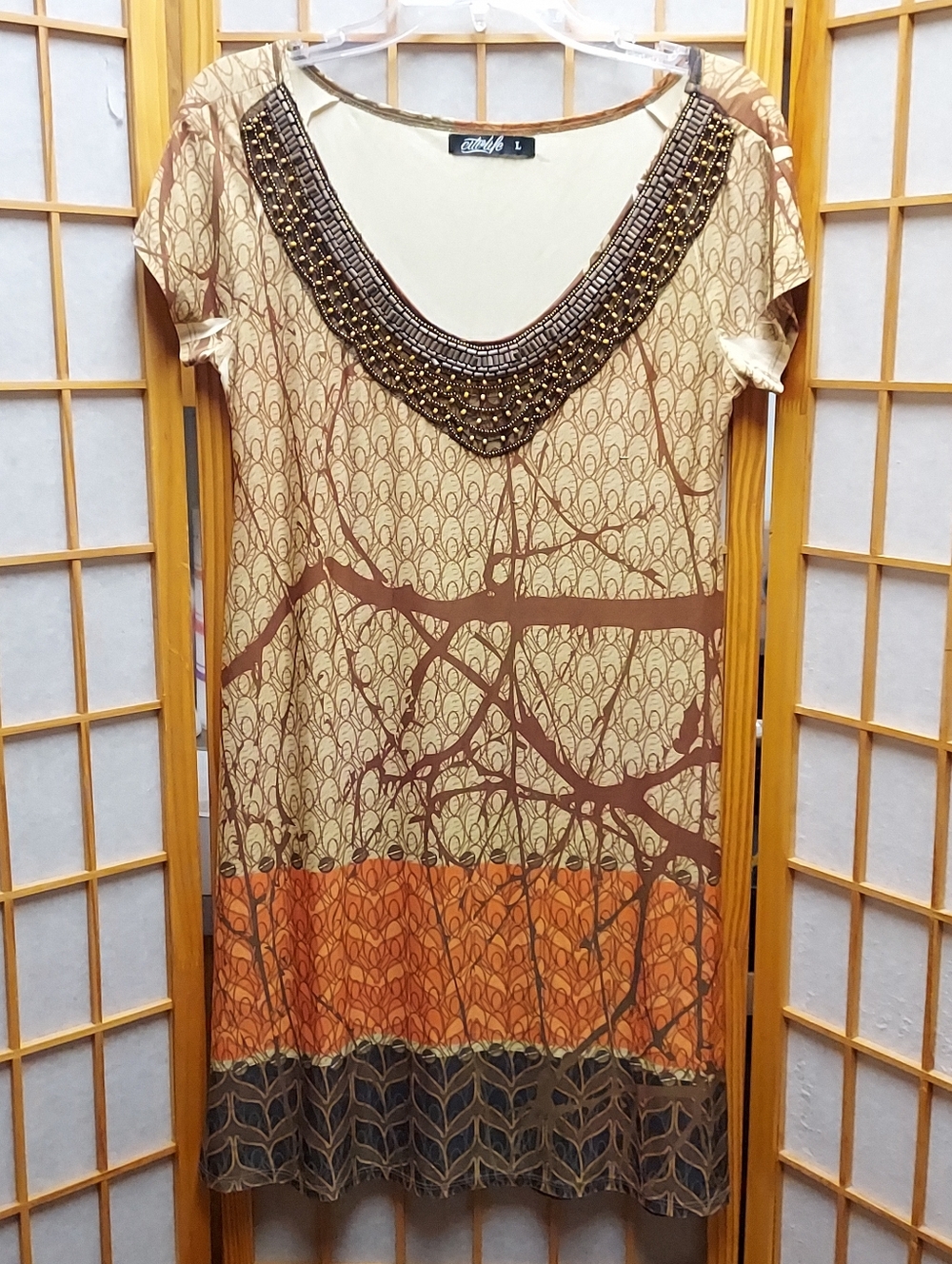 ☮️ City Life Boho Bead Comfy Stretchy Dress Junior's L Women's M